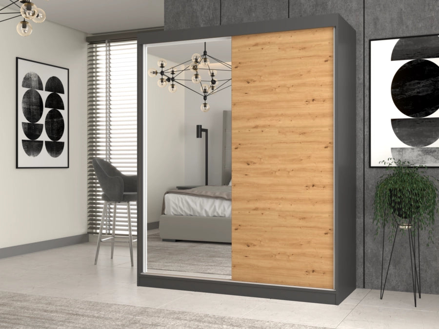 Armadio IGA 160 A/B antracite artisan 1 X specchio per camera da letto ingresso guardaroba