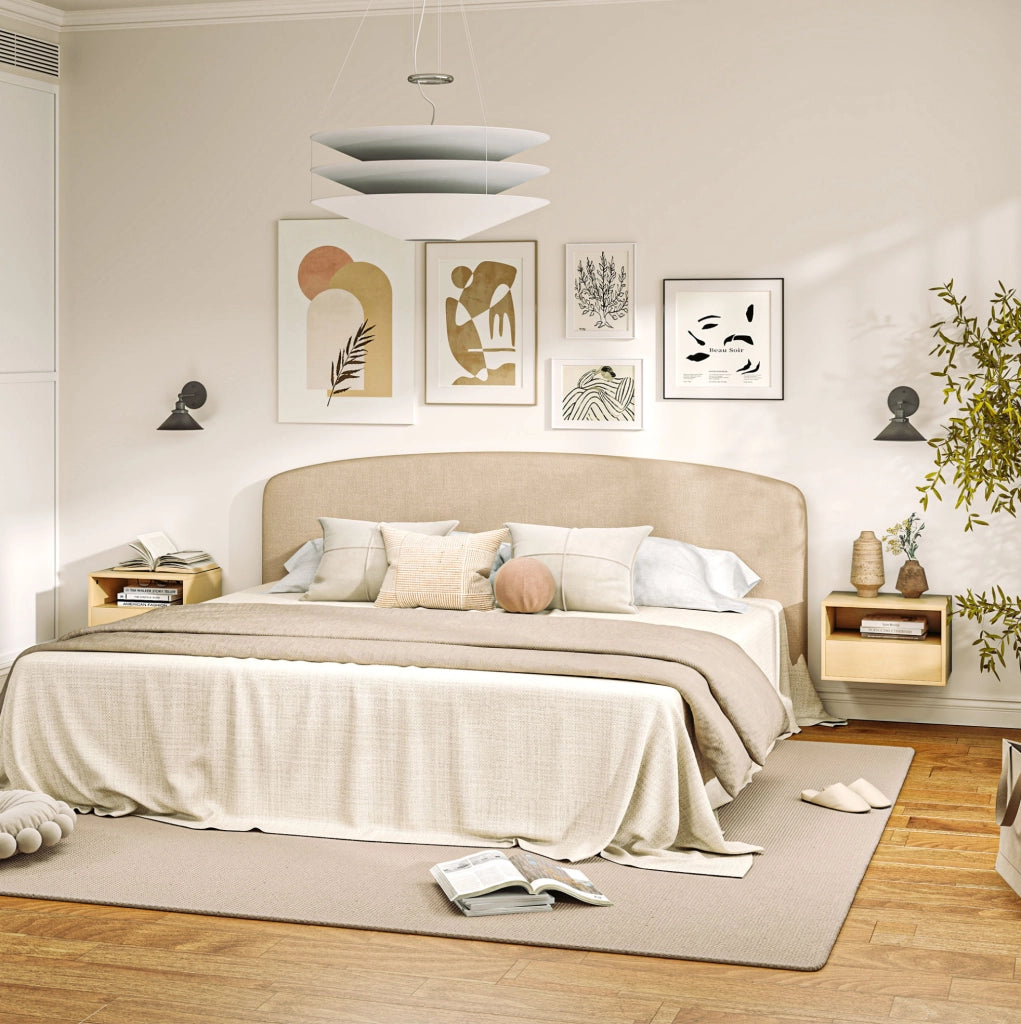 Comodino sospeso 45x35x27.5 cm con cassetto e ripiano aperto in legno naturale