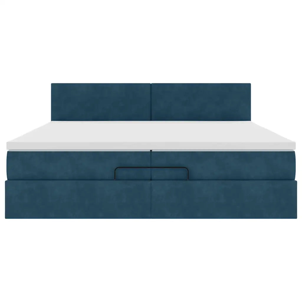 Pouf Letto con Materassi e LED Blu Scuro 200x200cm Velluto