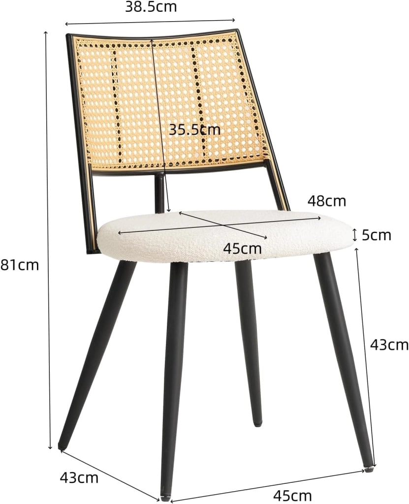 GrandCA HOME Set di 4 Sedie con Seduta Imbottita in Rattan,Struttura in Metallo Nero e Schienale in Rattan Naturale. Adatto a Cucina,Soggiorno, Sala da Pranzo e camera da letto #02