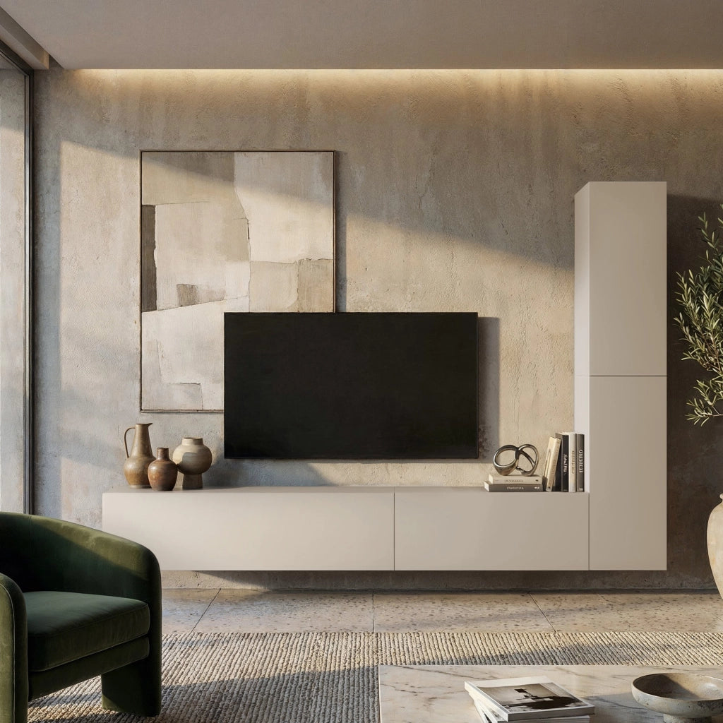 Mobile Soggiorno Gatafa, Parete Attrezzata Modulabile, Beige