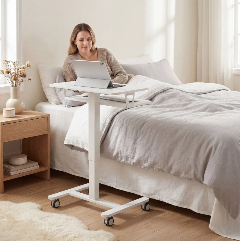 Scrivania sit-stand 65x60 cm bianca， altezza regolabile， con ruote