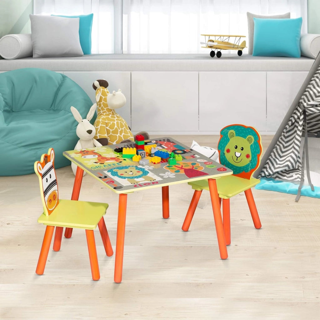 Tavolo e Sedie per Bambini Tavolino con 2 Sgabelli Set Mobili per Soggiorno in Legno
