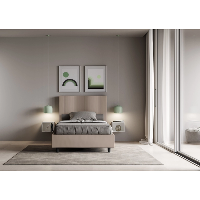 Letto imbottito Matrimoniale francese 140x190 cm Goya - Similpelle,Tortora,Contenitore