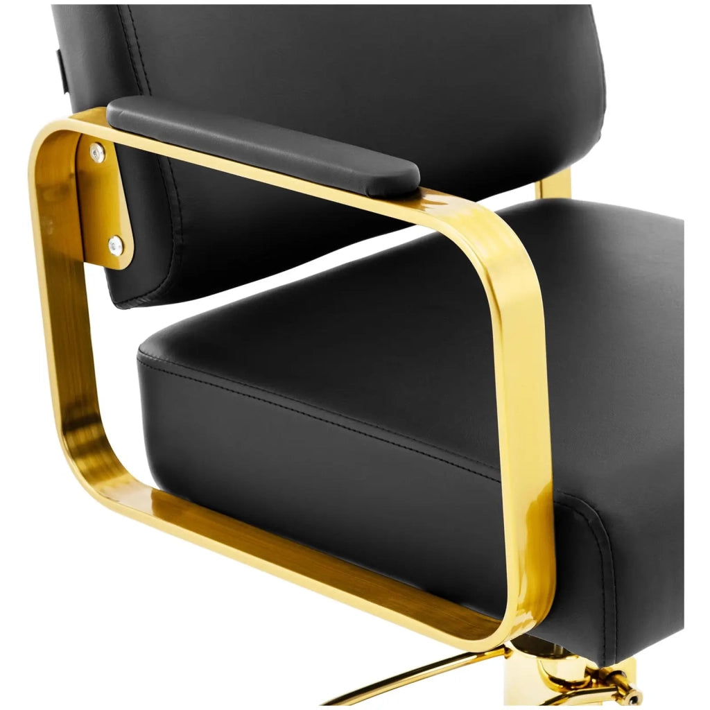 Poltrona professionale per parrucchiere con poggiapiedi 200 kg acciaio inox PVC nero e oro 14_0008942
