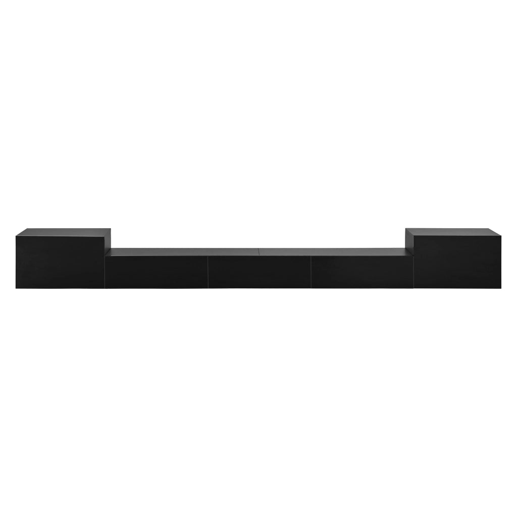 Mobile TV sospeso con 2 ante e 3 ribalte, LED multicolore e passacavi, finitura lucida, nero, 245 × 30 × 26 cm