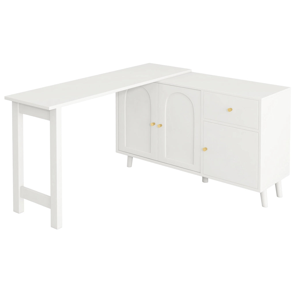 Scrivania 2 in 1 con sideboard girevole 360° bianca