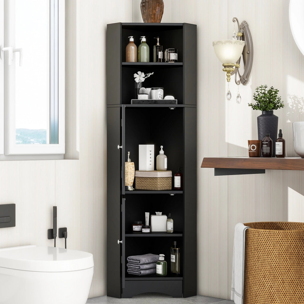 Mobile angolare da bagno nero con vano a giorno
