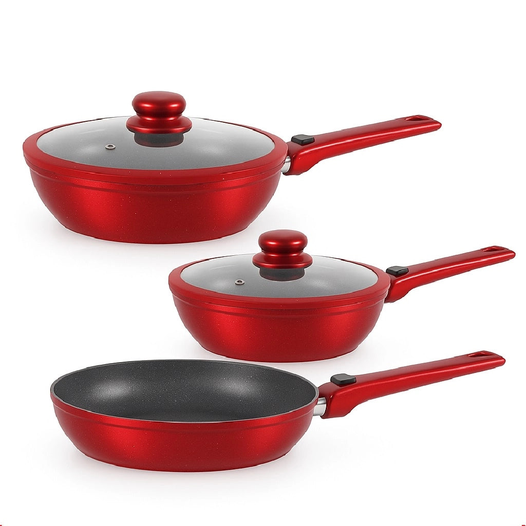 Set Padelle Induzione Pietra Antiaderenti 20 24 28 con Coperchi e Manici Removibili