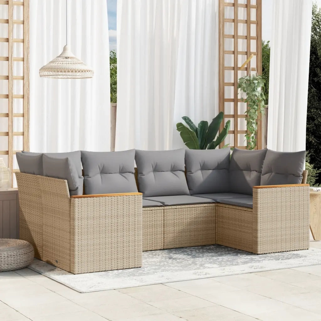 Set Divano da Giardino 6 pz con Cuscini Beige in Polyrattan 3258664