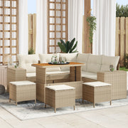 Set di Divano da Giardino con Cuscini Beige Polyrattan Acacia 9 Pezzi