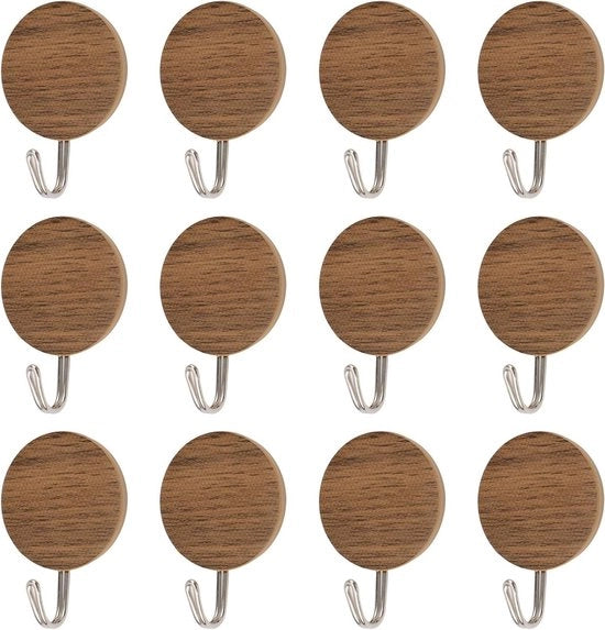 Hanger Premium a forma rotonda con 12 adesivi a forma di corda per legno - Hanger a forma di chiave - Appeso per asciugamani da bagno - Hanger per porte di cucina, bagno e ufficio - Supporti per parete