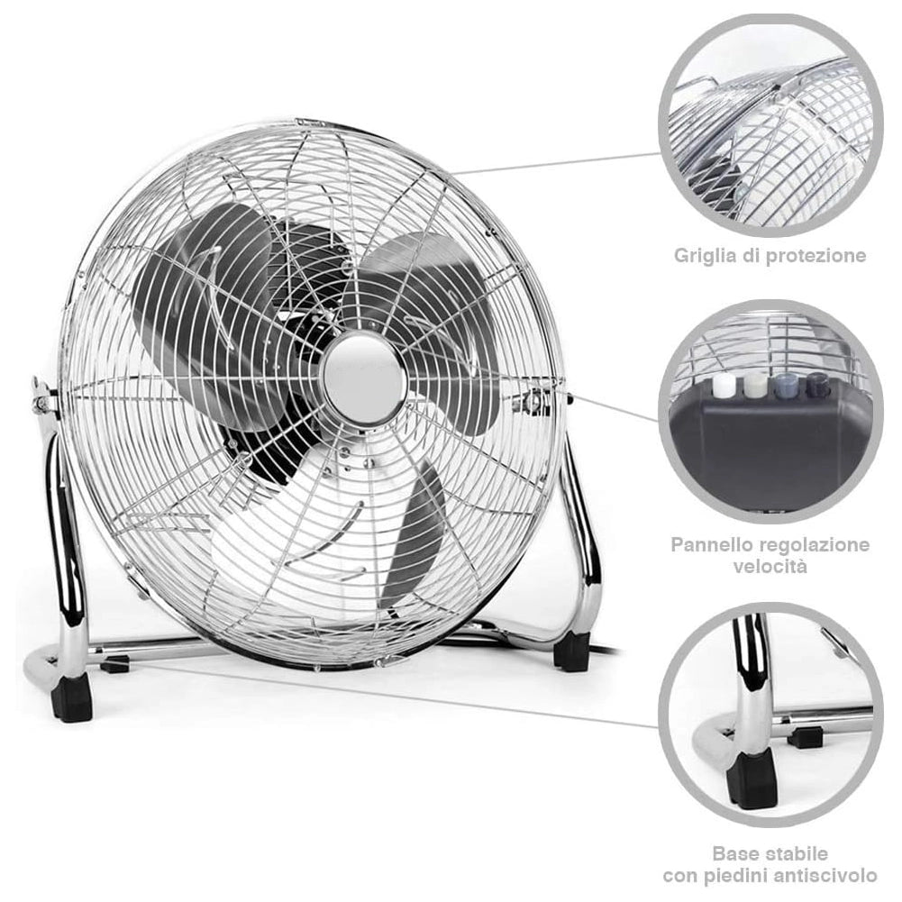 Ventilatore da terra Acciaio 70 W Pale Alluminio 40 cm 3 Velocita Oscillante