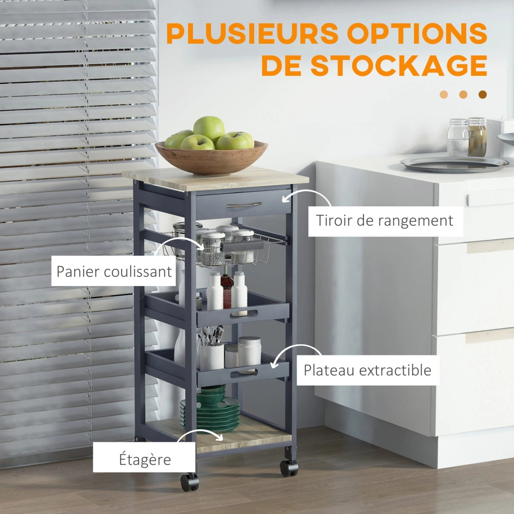 Tavolino da cucina con carrello e rotelle ¨C zephmum ¨C legno quercia chiaro