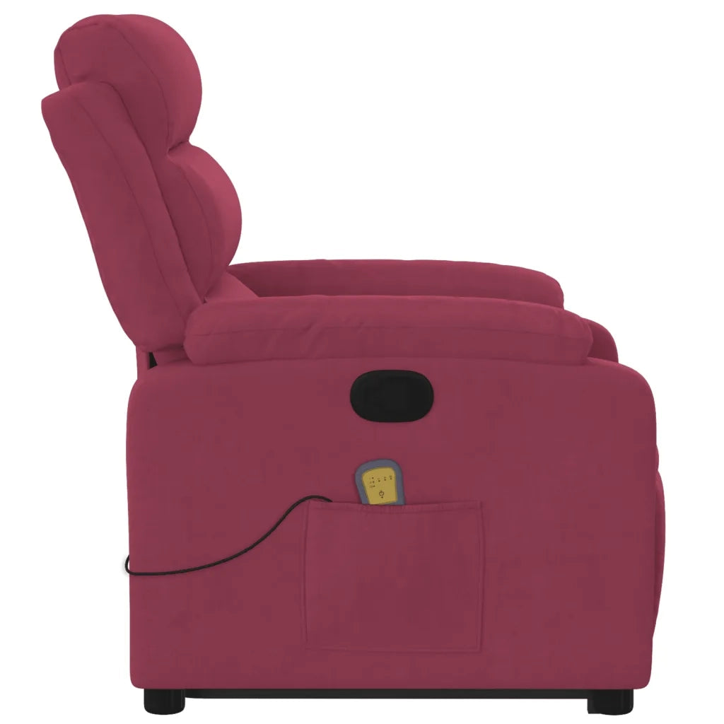 Poltrona Alzapersona Massaggio Reclinabile Rosso Vino Velluto 3205108