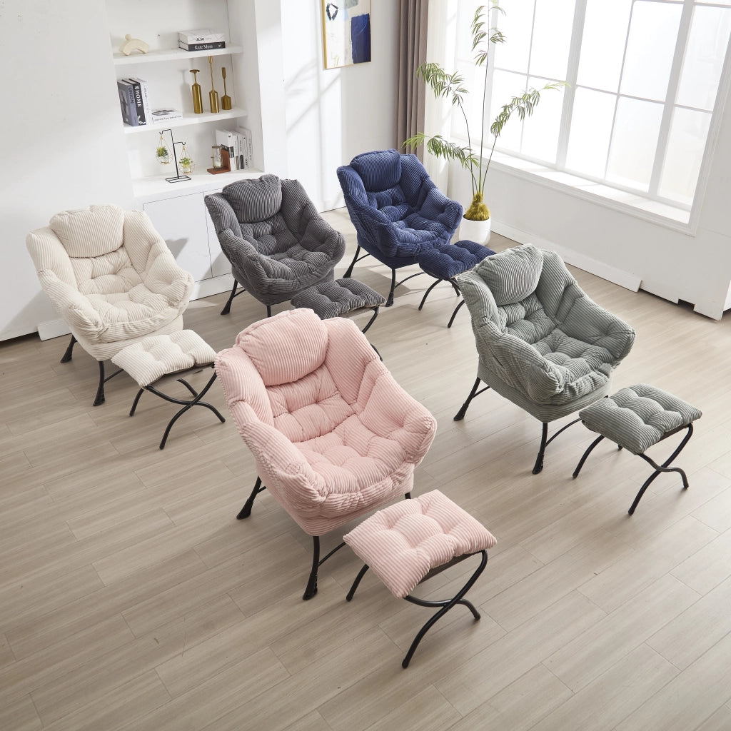 Poltrona relax con poggiapiedi, poltrona lounge moderna con braccioli e tasca laterale, divano imbottito per il tempo libero, poltrona da lettura con