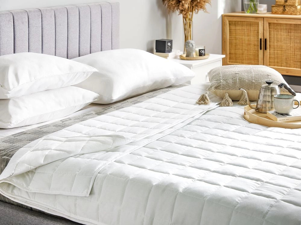Piumino in misto poliestere bianco taglia unica 135 x 200 cm trapuntato con bottoni per tutte le stagioni