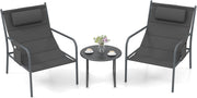 Set da Bistro per Giardino a 3 Pezzi, Sedie e Tavolino da Caffè in Metallo per Patio, Sedie con Poggiatesta, Set in Metallo per Cortile, Sedia Portata 150 kg, Tavolino Portata 50 kg