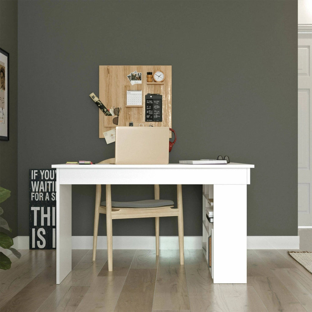 Scrivania Altin, Scrittoio multiuso, Tavolo per ufficio porta PC, Piano di lavoro, 129x120h72 cm, Bianco