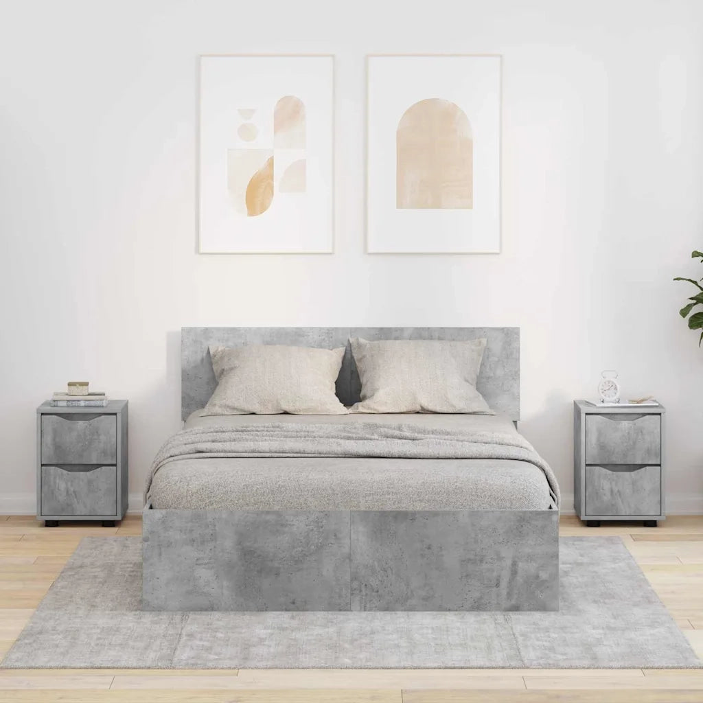 Set di 2 Comodini | Armadio da Notte | Mobiletto da notte con cassetto Grigio cemento 30,5 x 30 x 43 cm