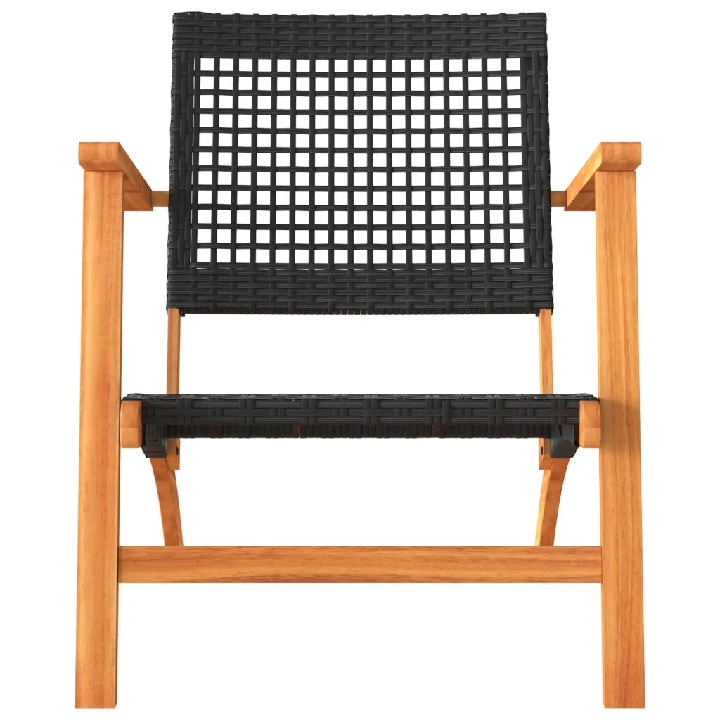 Set da Bistrot 3 pz Nero in Polyrattan e Legno Massello Acacia 365866