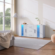 Credenza con 3 cassetti; 2 ante e LED; per sala da pranzo e soggiorno; bianco; 140 × 35 × 70 cm