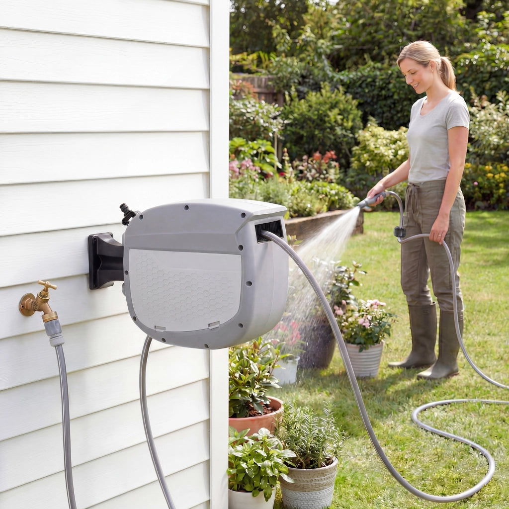 Molla per Tubo Retrattile 10+1 m ¨C zephmum ¨C Grigio con Supporto e Boquilla 2 Modifiche