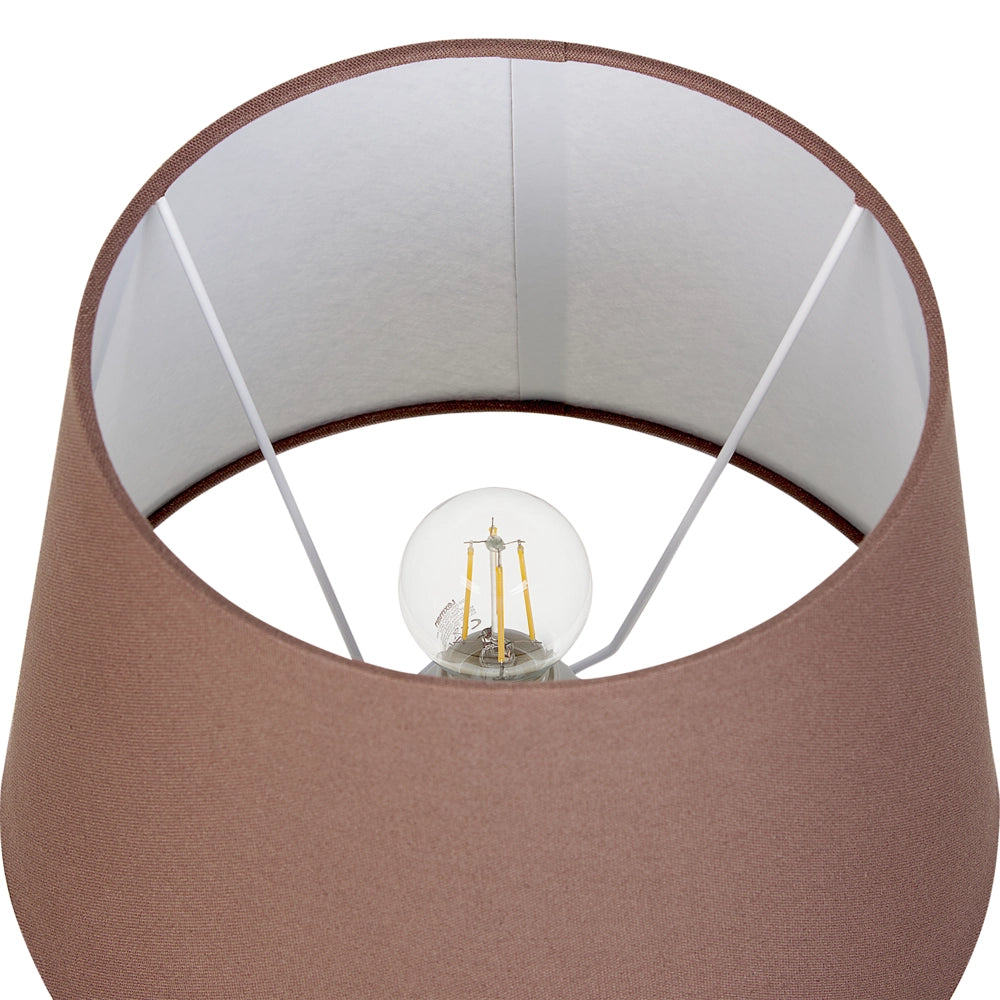 Lampada da tavolo in ceramica bianca con paralume in lino e base minimalista design stile contemporaneo