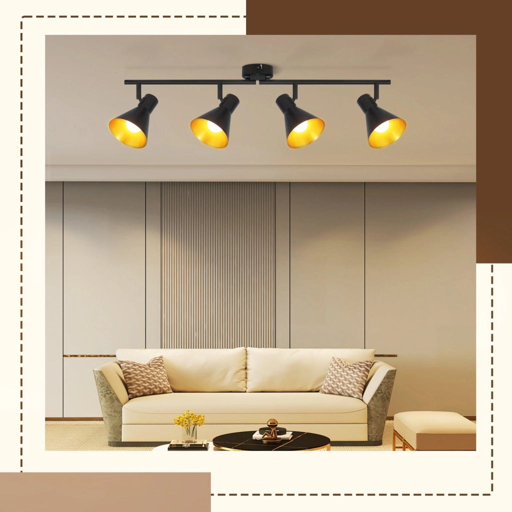 ZMH Faretto da soffitto retrò neri 4 luci E14 metallo 350° girevoli stile industriale 71 cm per soggiorno camera letto