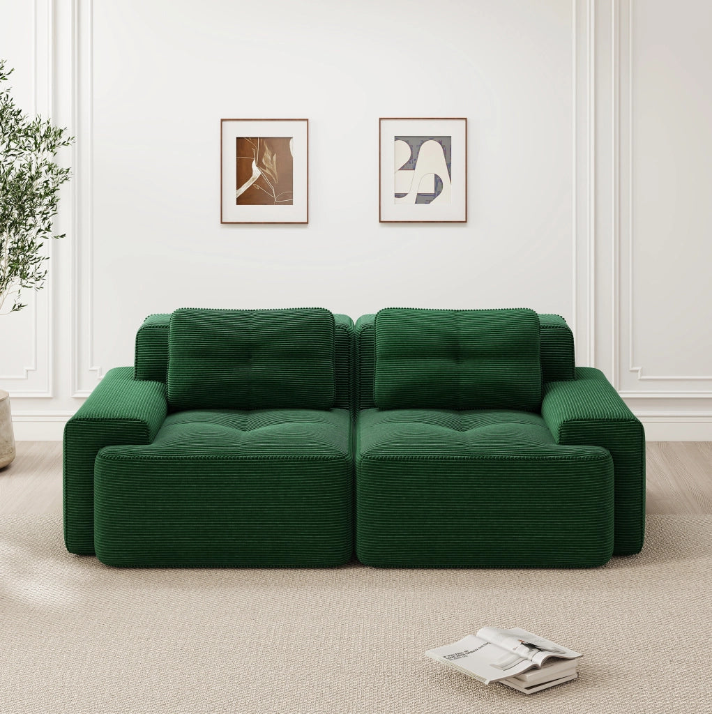 Divano modulare in corduroy verde con seduta profonda 204x104x69 cm