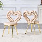 Sedie da Pranzo in Velluto ¨C MINIMAL ¨C Set 2 Pezzi, Schienale a Cuore, Gambe Dorate in Metallo, Beige