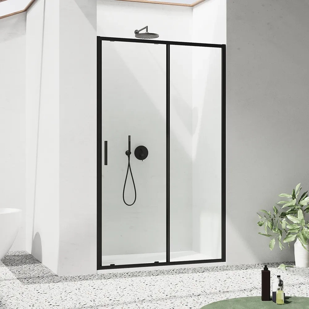 Porta doccia 140cm profili slim nero opaco vetro 6mm trasparente h190 | Portofino