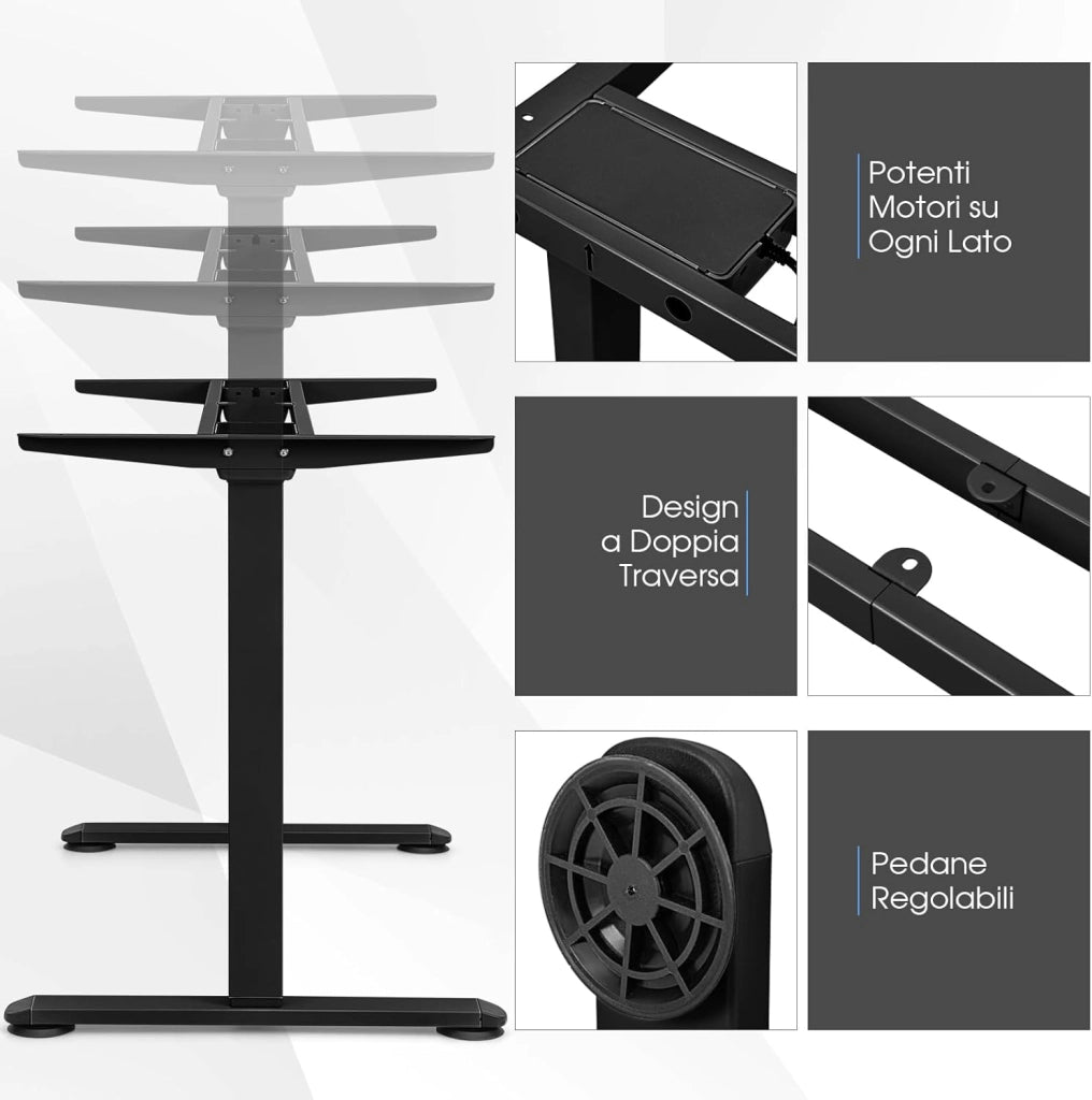 Scrivania Regolabile in Altezza, Scrivania Elettrica con 2 Motori con Memoria, Protezione Anticollisione e Vassoio per Cavi, Standing Desk per Casa e Ufficio, Portata 100 kg (Nero)