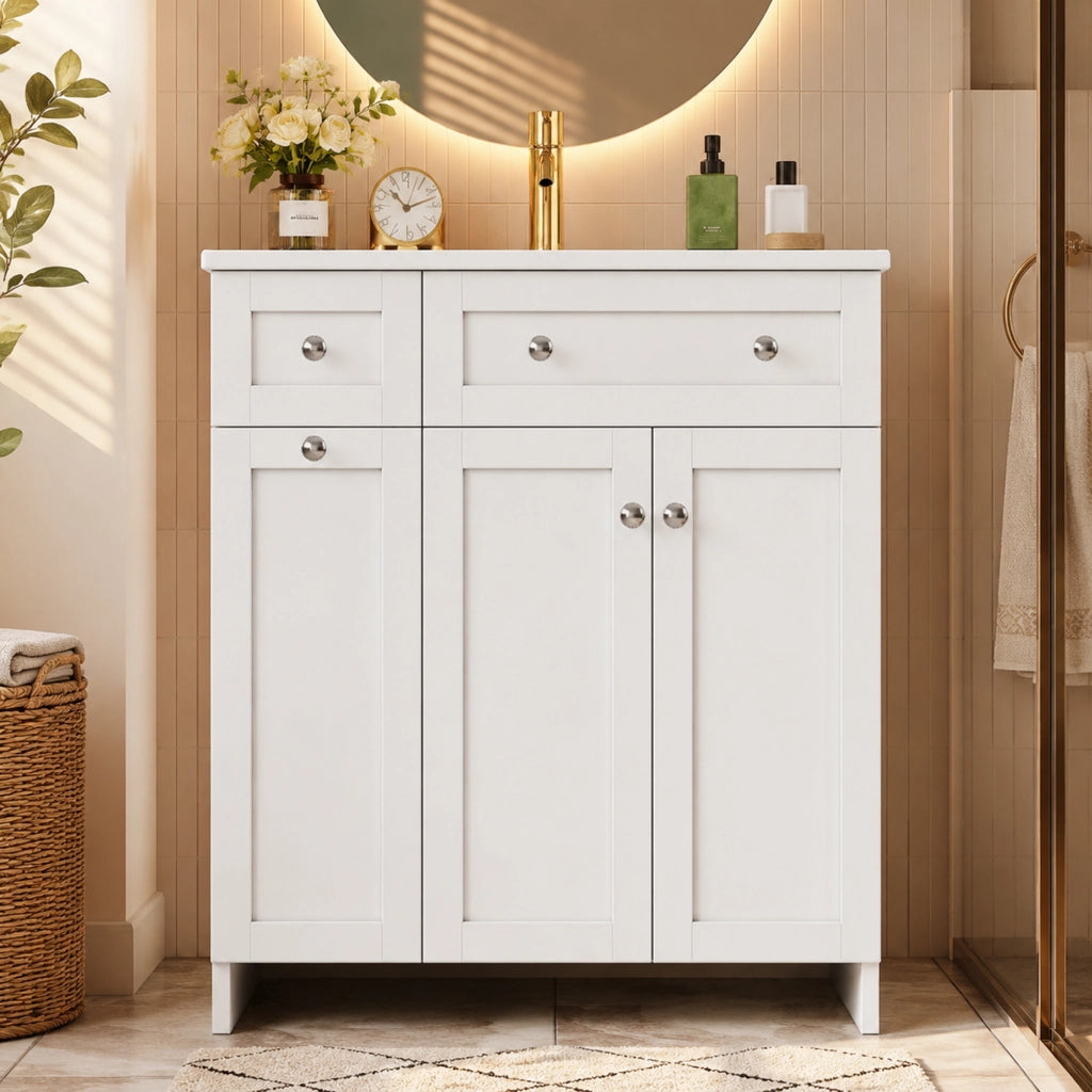 Mobile sottolavabo con 1 anta, 3 cassetti, lavabo in ceramica e chiusura ammortizzata per bagno bianco 76 × 47 × 86 cm