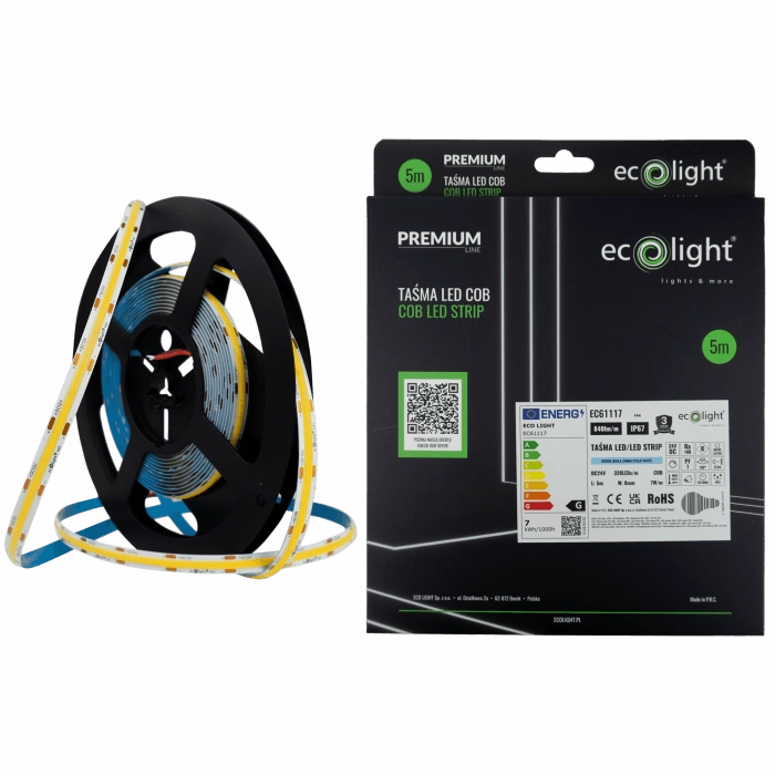 Striscia LED COB 24V IP67 5m 6000K 7W/m 840lm/m Ecolight