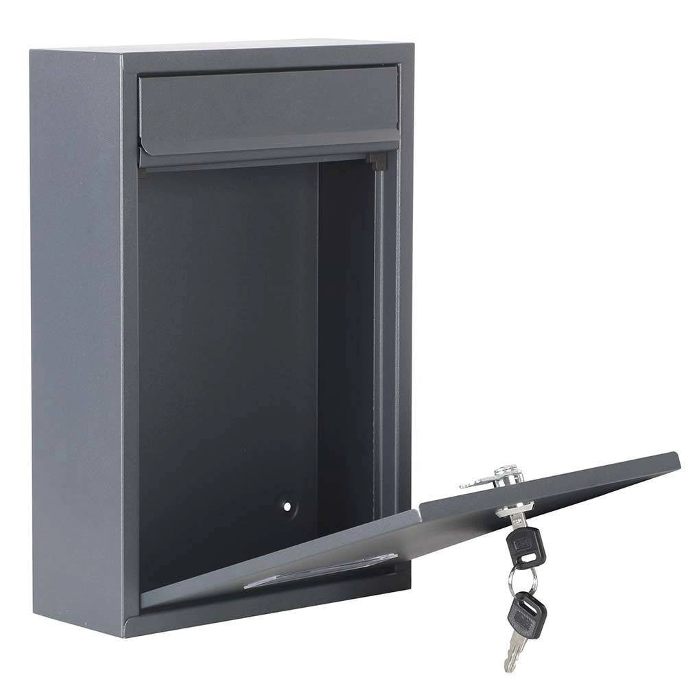 Trade Shop - Cassetta Postale Parete Acciaio Buca Lettere Posta Esterno Con Chiave Grigio -