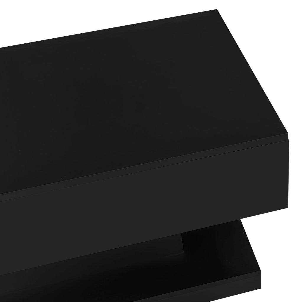 Tavolino da salotto con sollevamento idraulico; LED e contenitore 100x50x45 cm; nero lucido