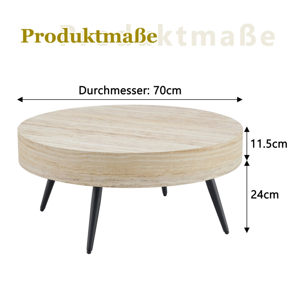 Tavolino da caffè rotondo Ø70 cm effetto travertino