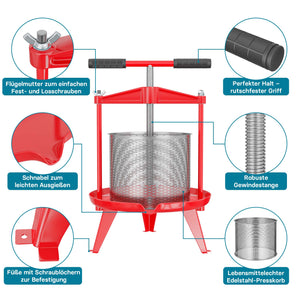 Torchio frutta da 14 litri, cestello in acciaio inox, con treppiede e beccuccio