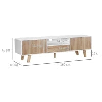 Mobile Porta TV Con Ante e Cassetto, Mobiletto da Salotto per TV fino a 72''in MDF, 160x40x45cm Bianco e Legno