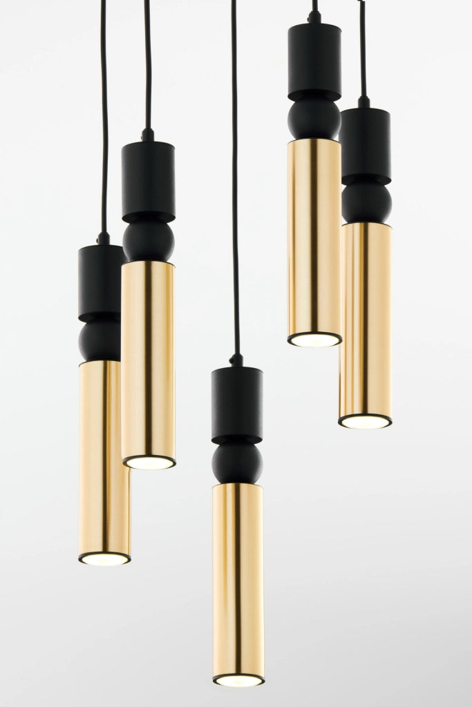 Lampadario moderno tondo Ø37 nero oro 5xGU10 Alas Jupiter