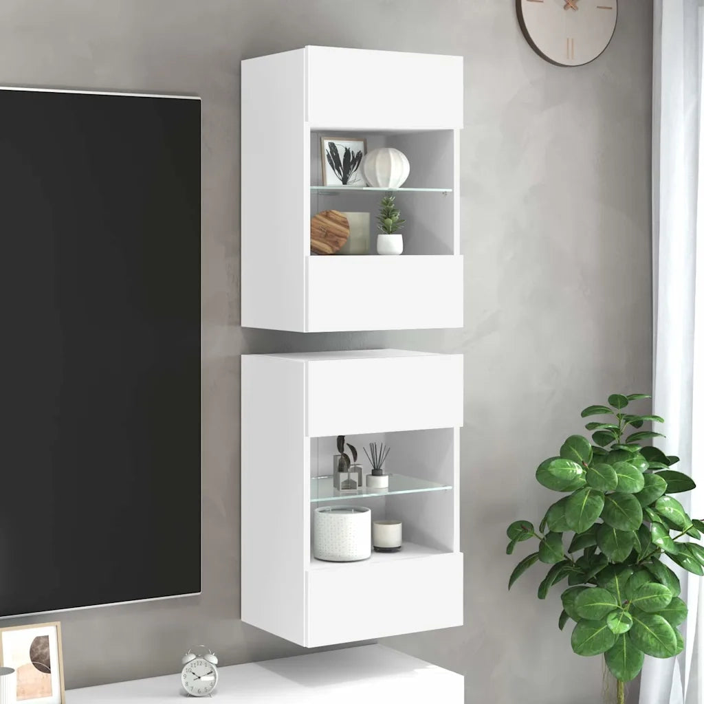 Mobili da parete con luci LED per TV 2pz-Set di 2 Credenza per TV Bianchi 40x30x60,5 cm