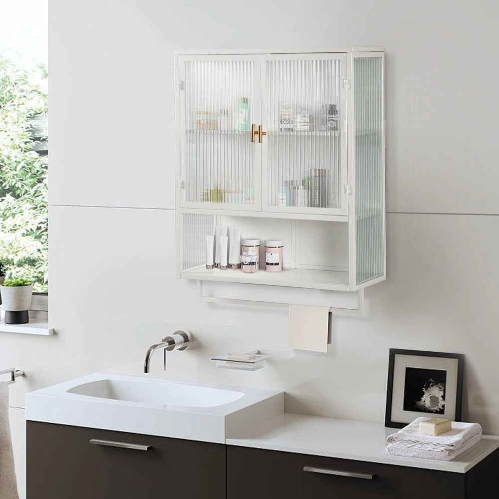 Mobiletto Bagno con Ante in Vetro e Pensile ¨C MINIMAL ¨C Bianco, 60 cm