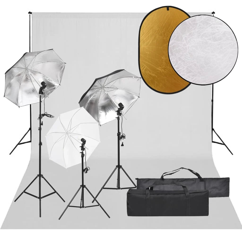 Kit per studio fotografico con illuminazione fondale e riflettore nero 02_0042466