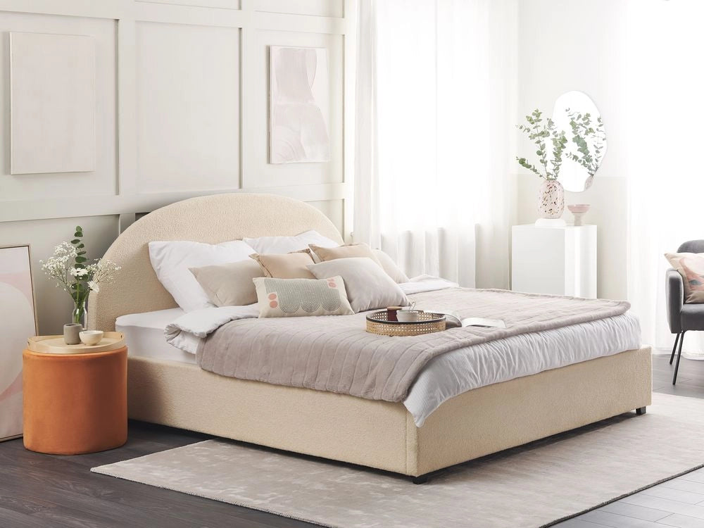Letto con contenitore in velluto beige 180 x 200 cm minimalista retro ottomana