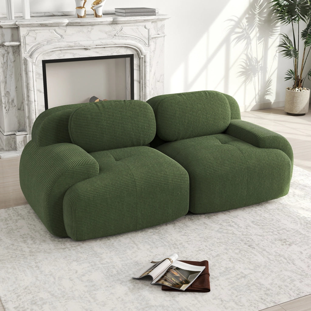 Divano modulare angolare in corduroy verde