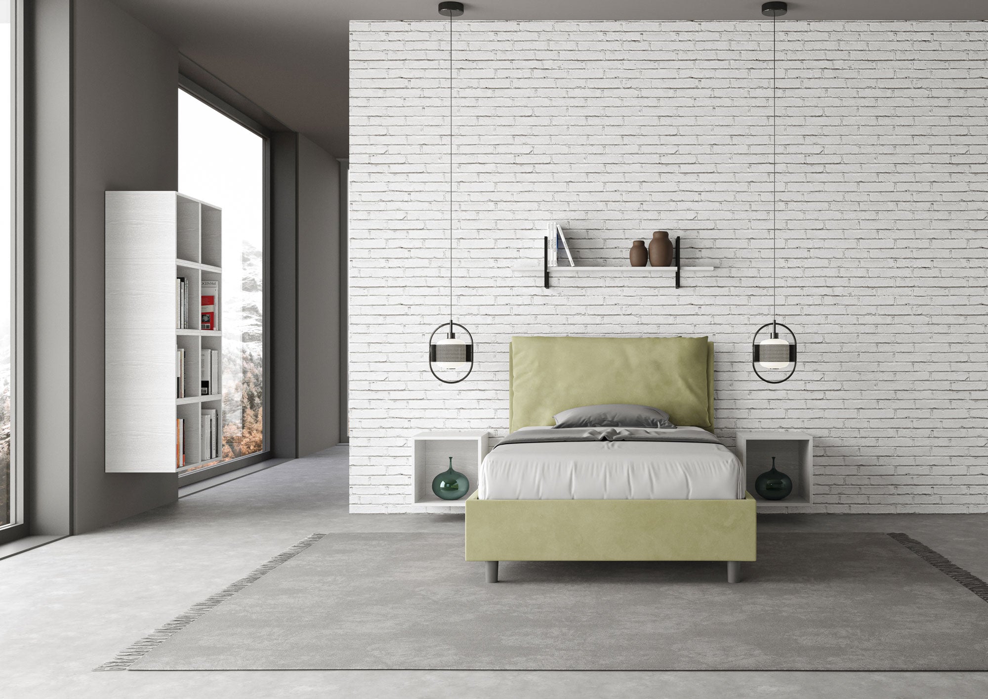 Letto 1 Piazza E Mezzo 120x210 cm con Rete e Contenitore Imbottito in Microfibra Antea Large Tè Verde