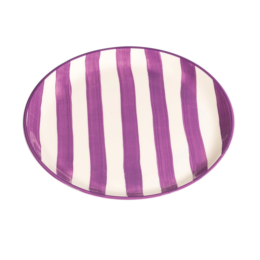 Set 2 Piatti Piani Righe Artigianali in Ceramica Diametro 28 cm Colore Viola Made in Italy Elegante Complemento per Tavola Design Contemporaneo