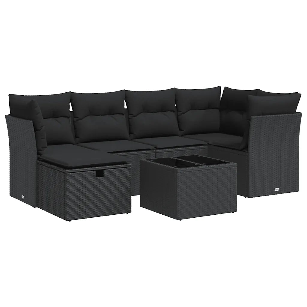 vidaXL Set Divani da Giardino con Cuscini 7pz Nero Polyrattan