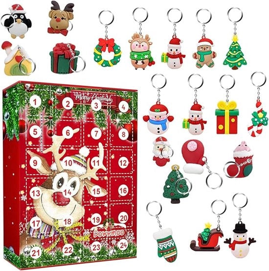 Cassa di Natale, Cassa di Natale per l'archiviazione con 24 anelli da chiave, Calendario di Natale, Anello da chiave di Natale, Scatola di sorprese con elementi di Natale Calendario countdown